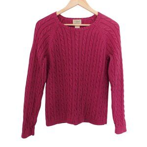 Vintage LL Bean Womens Sweater Fishermans Cable Knit Preppy Burgundy Sz Medium